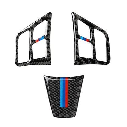 3 ใน 1 รถคาร์บอนไฟเบอร์สีไตรรงค์พวงมาลัยปุ่มสติ๊กเกอร์ตกแต่งสำหรับ BMW 3 Series E90 2005-2012, ไดรฟ์ซ้ายและขวาสากล, For BMW 3 Series E90 2005-2012(Tricolor,A)