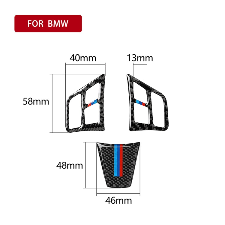 3 ใน 1 รถคาร์บอนไฟเบอร์สีไตรรงค์พวงมาลัยปุ่มสติ๊กเกอร์ตกแต่งสำหรับ BMW 3 Series E90 2005-2012, ไดรฟ์ซ้ายและขวาสากล, For BMW 3 Series E90 2005-2012(Tricolor,A)