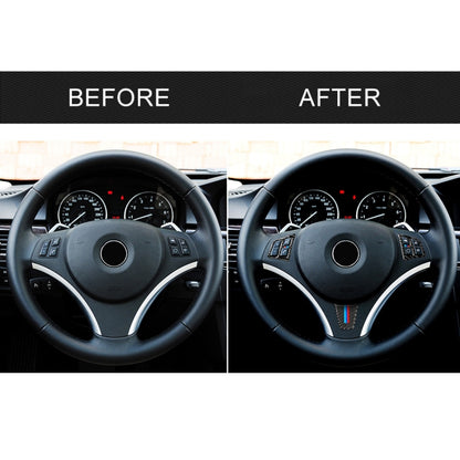 3 ใน 1 รถคาร์บอนไฟเบอร์สีไตรรงค์พวงมาลัยปุ่มสติ๊กเกอร์ตกแต่งสำหรับ BMW 3 Series E90 2005-2012, ไดรฟ์ซ้ายและขวาสากล, For BMW 3 Series E90 2005-2012(Tricolor,A)