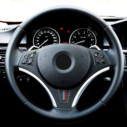 3 ใน 1 รถคาร์บอนไฟเบอร์สีไตรรงค์พวงมาลัยปุ่มสติ๊กเกอร์ตกแต่งสำหรับ BMW 3 Series E90 2005-2012, ไดรฟ์ซ้ายและขวาสากล, For BMW 3 Series E90 2005-2012(Tricolor,A)