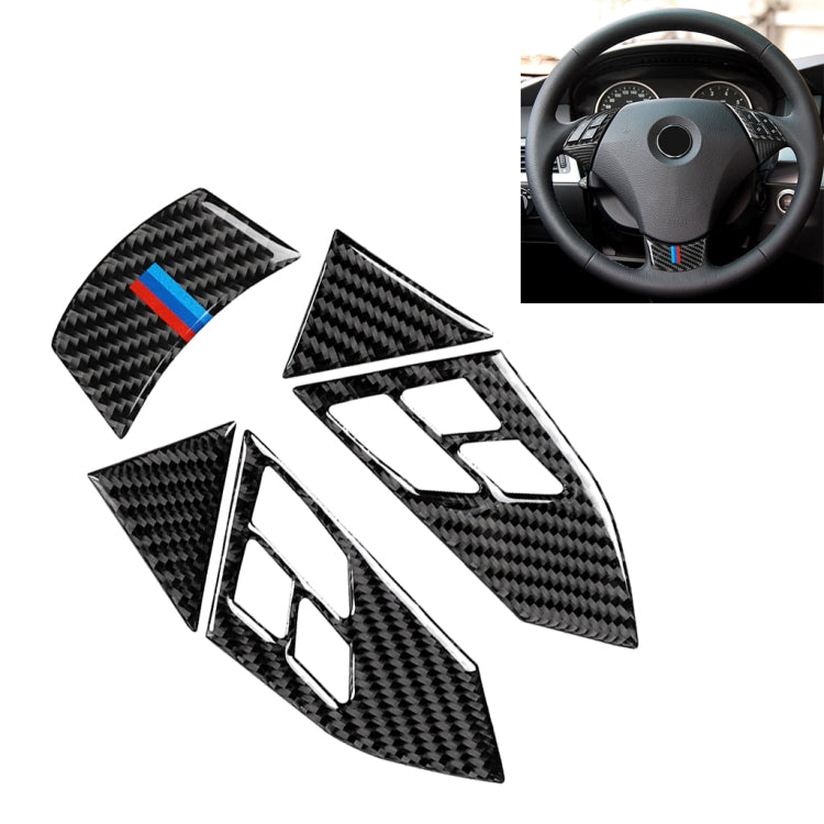 5 ใน 1 รถคาร์บอนไฟเบอร์ไตรรงค์พวงมาลัยปุ่มสติ๊กเกอร์ตกแต่งสำหรับ BMW ซีรีส์ 5 E60 2004-2010, ไดรฟ์ซ้ายและขวาสากล, For BMW 5 Series E60 2004-2010(Tricolor)
