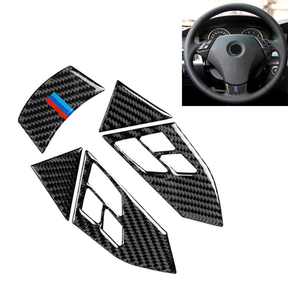 5 ใน 1 รถคาร์บอนไฟเบอร์ไตรรงค์พวงมาลัยปุ่มสติ๊กเกอร์ตกแต่งสำหรับ BMW ซีรีส์ 5 E60 2004-2010, ไดรฟ์ซ้ายและขวาสากล, For BMW 5 Series E60 2004-2010(Tricolor)