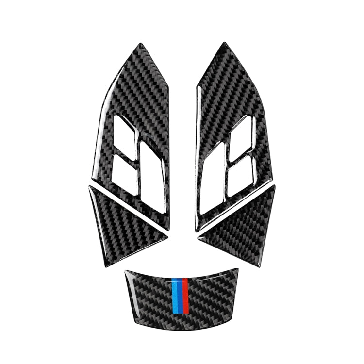 5 ใน 1 รถคาร์บอนไฟเบอร์ไตรรงค์พวงมาลัยปุ่มสติ๊กเกอร์ตกแต่งสำหรับ BMW ซีรีส์ 5 E60 2004-2010, ไดรฟ์ซ้ายและขวาสากล, For BMW 5 Series E60 2004-2010(Tricolor)