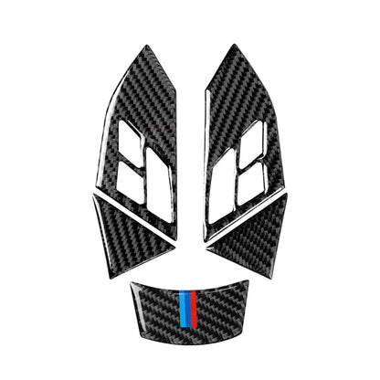 5 ใน 1 รถคาร์บอนไฟเบอร์ไตรรงค์พวงมาลัยปุ่มสติ๊กเกอร์ตกแต่งสำหรับ BMW ซีรีส์ 5 E60 2004-2010, ไดรฟ์ซ้ายและขวาสากล, For BMW 5 Series E60 2004-2010(Tricolor)