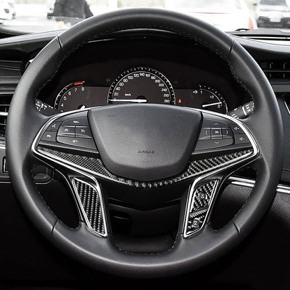 4 ใน 1 รถคาร์บอนไฟเบอร์พวงมาลัยปุ่มสติกเกอร์ตกแต่งสำหรับ Cadillac xt5 2016-2017, ซ้ายและขวา Universal, For Cadillac xt5 2016-2017