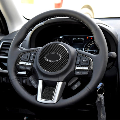 4 ใน 1 รถคาร์บอนไฟเบอร์สีทึบพวงมาลัยปุ่มสติ๊กเกอร์ตกแต่งสำหรับ Subaru Forester 2016-2018, ไดรฟ์ซ้ายและขวาสากล, For Subaru Forester 2016-2018