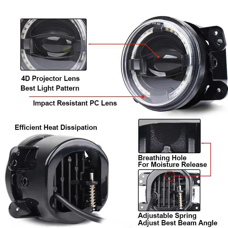 2 ชิ้น 4 นิ้วรถ LED แองเจิลตาสปอตไลท์ดัดแปลงไฟตัดหมอกสำหรับรถจี๊ปแรงเลอร์ / ดอดจ์ / ไครสเลอร์ PT Cruiser, For Jeep / Dodge