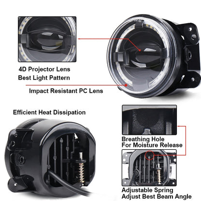 2 ชิ้น 4 นิ้วรถ LED แองเจิลตาสปอตไลท์ดัดแปลงไฟตัดหมอกสำหรับรถจี๊ปแรงเลอร์ / ดอดจ์ / ไครสเลอร์ PT Cruiser, For Jeep / Dodge