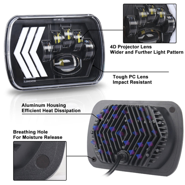 2 ชิ้น 5X7 นิ้วรถดัดแปลงพื้นหลังสีแดง LED ไฟหน้าสี่เหลี่ยมสำหรับรถจี๊ปแรงเลอร์, For Jeep Wrangler(5X7 inch)