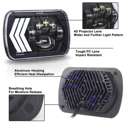 2 ชิ้น 5X7 นิ้วรถดัดแปลงพื้นหลังสีแดง LED ไฟหน้าสี่เหลี่ยมสำหรับรถจี๊ปแรงเลอร์, For Jeep Wrangler(5X7 inch)