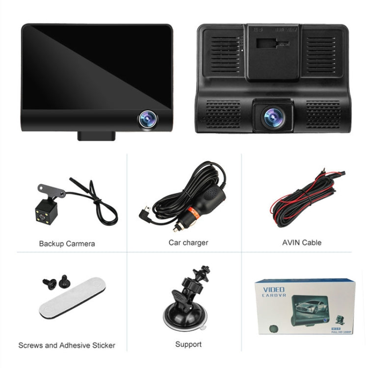 3 in 1 4 นิ้ว 170 องศามุมกว้าง Night Vision HD 1080P วิดีโอรถ DVR รองรับการตรวจจับการเคลื่อนไหว / G-Sensor, 4 inch