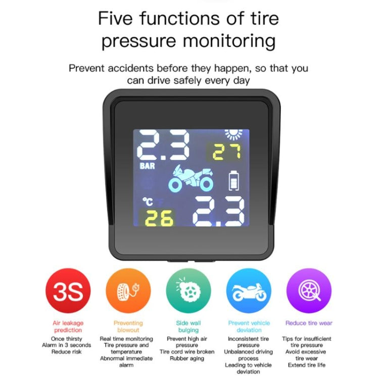 Universal รถจักรยานยนต์ไร้สายความแม่นยำสูงพลังงานแสงอาทิตย์ TPMS ระบบเตือนความดันยางภายนอกยาง Monitor, Motorcycle External Tire Monitor