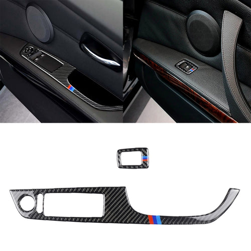 2 in 1 สามสีคาร์บอนไฟเบอร์รถขวาขับรถยกแผงสติกเกอร์ตกแต่งสำหรับ BMW E92 2005-2012, For BMW (Right Driving)