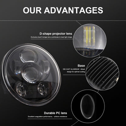 EagleVision DC9-30V 35W 6000K 4000LM 5.75 นิ้วรอบรถจักรยานยนต์ 6LEDs ไฟหน้าสำหรับ Harley-Davidson, 5.75 inch 6LEDs