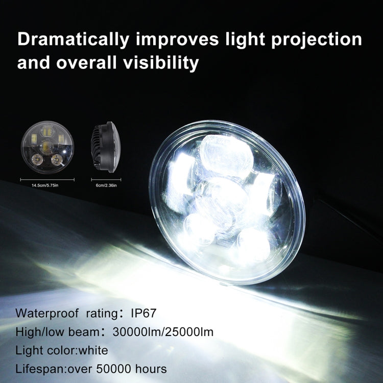 EagleVision DC9-30V 35W 6000K 4000LM 5.75 นิ้วรอบรถจักรยานยนต์ 6LEDs ไฟหน้าสำหรับ Harley-Davidson, 5.75 inch 6LEDs