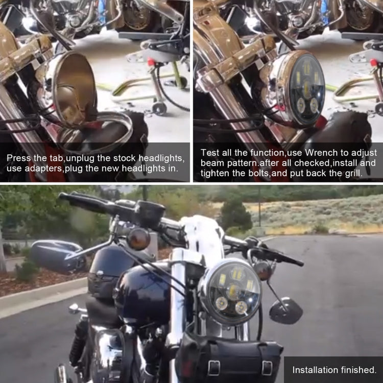 EagleVision DC9-30V 35W 6000K 4000LM 5.75 นิ้วรอบรถจักรยานยนต์ 6LEDs ไฟหน้าสำหรับ Harley-Davidson, 5.75 inch 6LEDs
