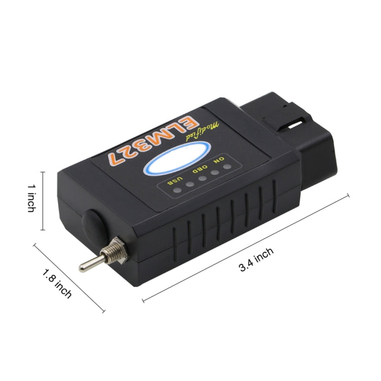 บลูทูธ V1.5 ELM327 อินเทอร์เฟซ USB OBDII เครื่องมือสแกนเนอร์วินิจฉัยอัตโนมัติพร้อมสวิตช์, Auto Diagnostic Scanner