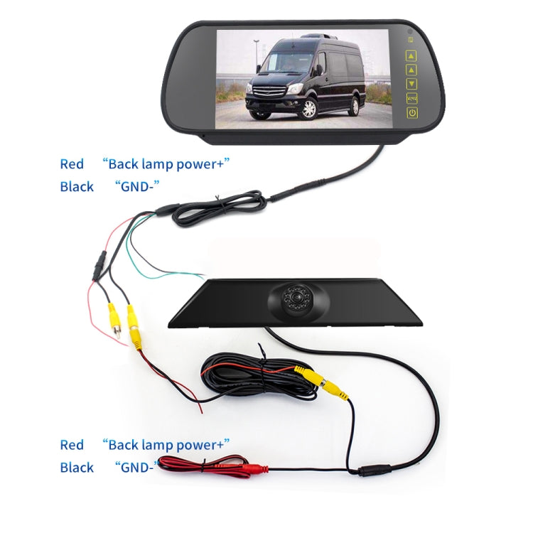 PZ474 รถกันน้ำ 170 องศาไฟเบรคกล้อง + จอภาพมองหลัง 7 นิ้วสำหรับ Iveco Daily 4 Gen, PZ474 + 7 inch Rearview Monitor