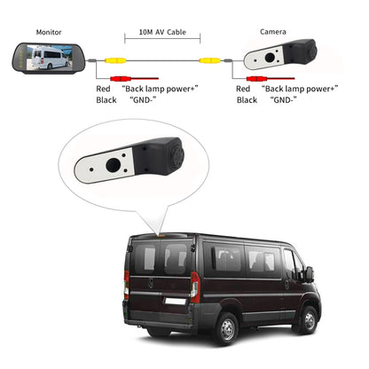 PZ475 รถกันน้ำ 170 องศาไฟเบรคกล้อง + จอภาพมองหลังขนาด 7 นิ้วสำหรับ Volkswagen Crafter, PZ475 + 7 inch Rearview Monitor