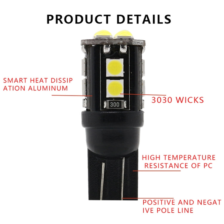 10 ชิ้น T10/168/194 DC12V / 1 วัตต์ / 6000 พัน / 60LM ไฟถอดรหัสรถพร้อม 12LEDs SMD-3030 ลูกปัดโคมไฟ, T10/168