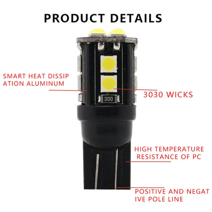 10 ชิ้น T10/168/194 DC12V / 1 วัตต์ / 6000 พัน / 60LM ไฟถอดรหัสรถพร้อม 12LEDs SMD-3030 ลูกปัดโคมไฟ, T10/168