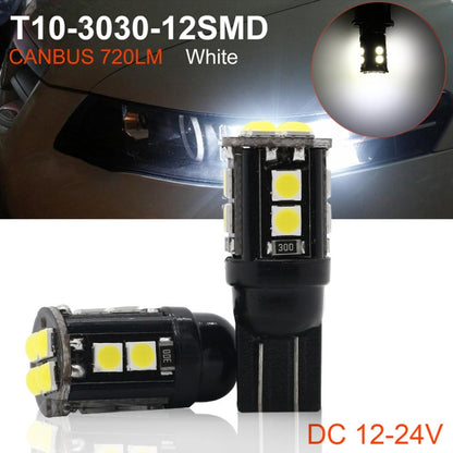 10 ชิ้น T10/168/194 DC12V / 1 วัตต์ / 6000 พัน / 60LM ไฟถอดรหัสรถพร้อม 12LEDs SMD-3030 ลูกปัดโคมไฟ, T10/168