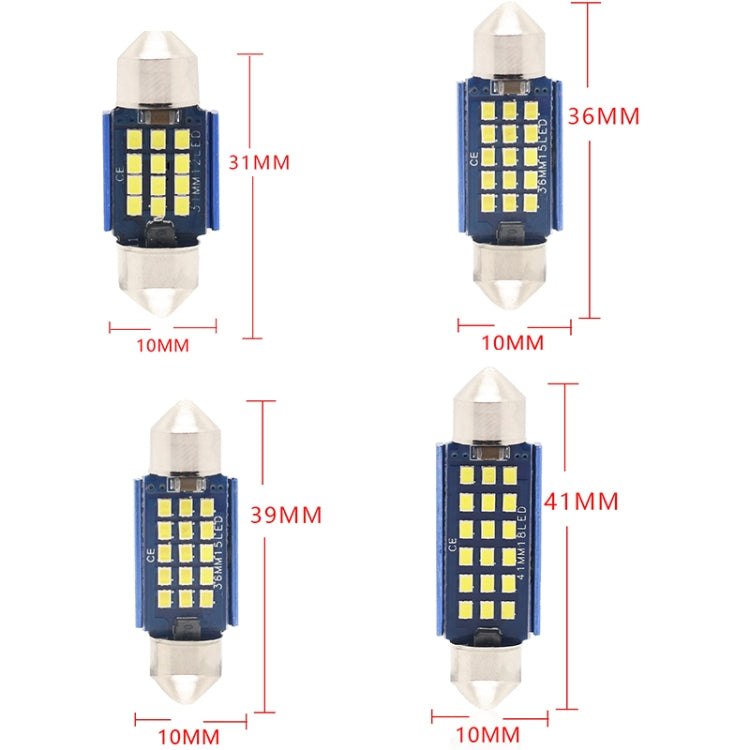 10 ชิ้น 36 มิลลิเมตร DC12-24V / 1 วัตต์ / 6000K / 60LM 15LEDs SMD รถโคมไฟอ่านหนังสือโดมแสง, 36mm