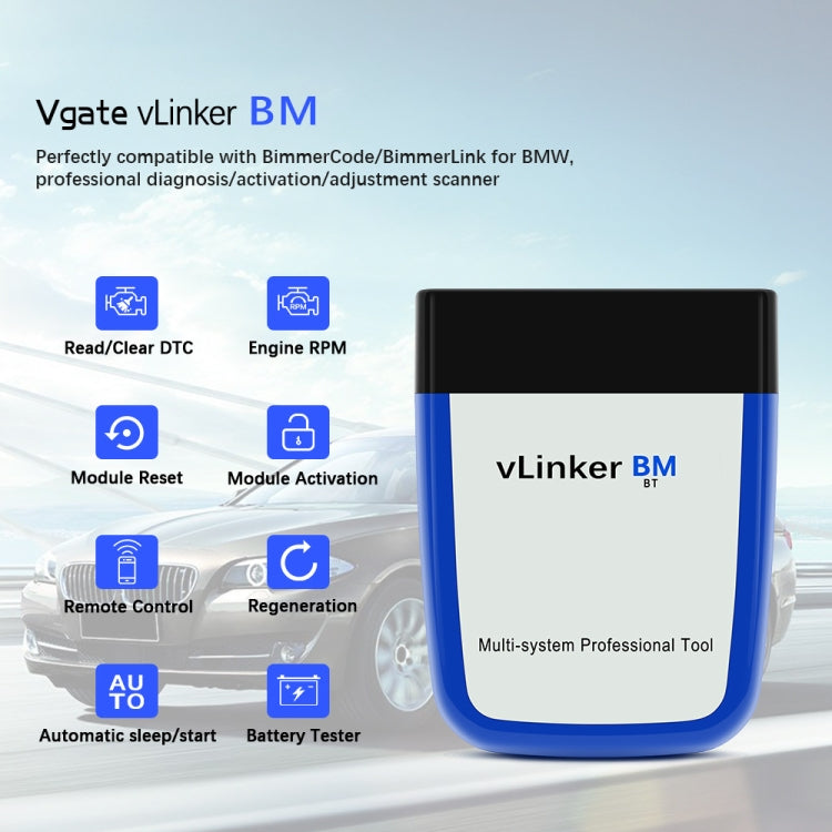 VLINKER BM V2.2 บลูทูธ 3.0 โทรศัพท์ Android รถเครื่องตรวจจับการวินิจฉัยความผิด OBD, BM V2.2 Bluetooth 3.0