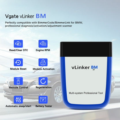 VLINKER BM V2.2 บลูทูธ 3.0 โทรศัพท์ Android รถเครื่องตรวจจับการวินิจฉัยความผิด OBD, BM V2.2 Bluetooth 3.0