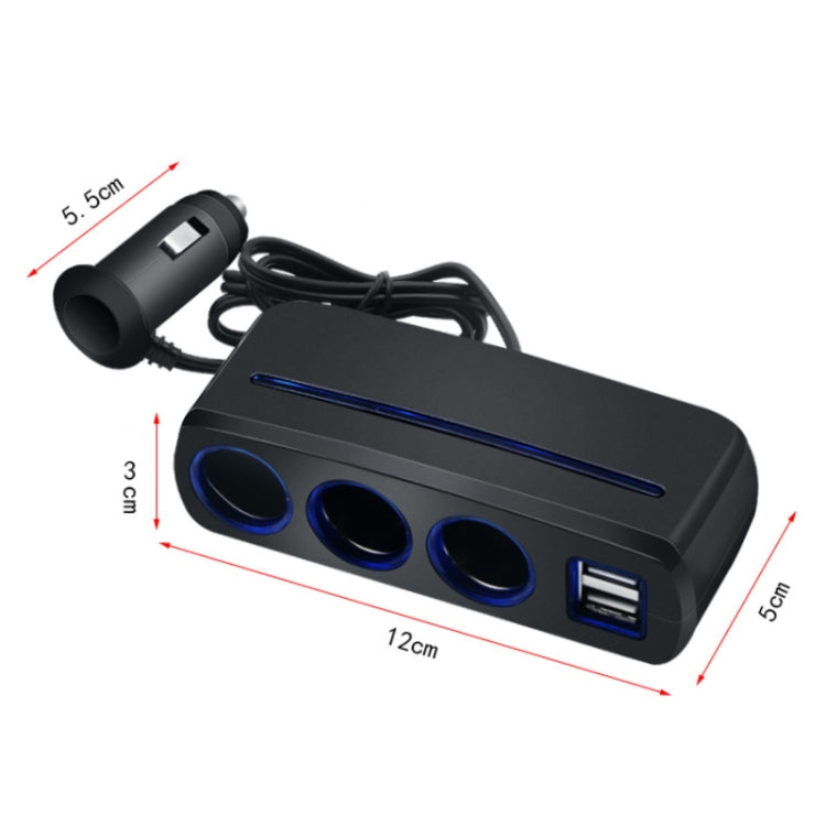 SHUNWEI SD-1938 120W 3A รถ 3 in 1 Dual USB Charger ไฟแช็กพร้อมแสงบรรยากาศ, SD-1938 (Black)