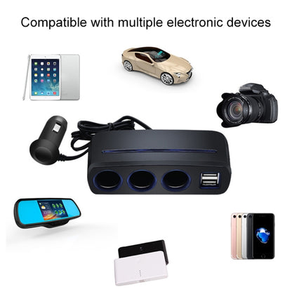 SHUNWEI SD-1938 120W 3A รถ 3 in 1 Dual USB Charger ไฟแช็กพร้อมแสงบรรยากาศ, SD-1938 (Black)