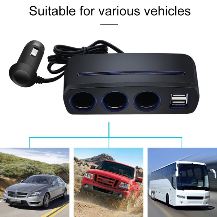SHUNWEI SD-1938 120W 3A รถ 3 in 1 Dual USB Charger ไฟแช็กพร้อมแสงบรรยากาศ, SD-1938 (Black)