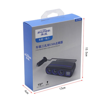 SHUNWEI SD-1938 120W 3A รถ 3 in 1 Dual USB Charger ไฟแช็กพร้อมแสงบรรยากาศ, SD-1938 (Black)