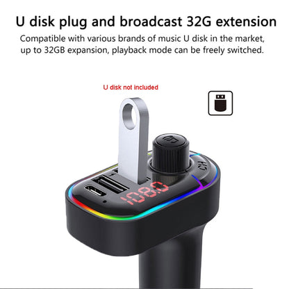 C12 มัลติฟังก์ชั่นรถ Dual USB Charger เครื่องส่งสัญญาณ FM Bluetooth พร้อมแสงบรรยากาศ, C12
