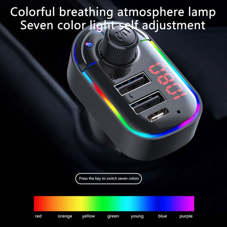 C12 มัลติฟังก์ชั่นรถ Dual USB Charger เครื่องส่งสัญญาณ FM Bluetooth พร้อมแสงบรรยากาศ, C12