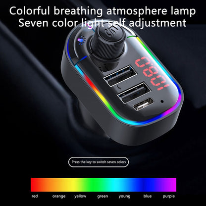 C12 มัลติฟังก์ชั่นรถ Dual USB Charger เครื่องส่งสัญญาณ FM Bluetooth พร้อมแสงบรรยากาศ, C12