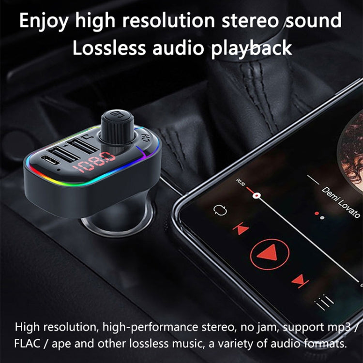 C12 มัลติฟังก์ชั่นรถ Dual USB Charger เครื่องส่งสัญญาณ FM Bluetooth พร้อมแสงบรรยากาศ, C12
