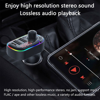 C12 มัลติฟังก์ชั่นรถ Dual USB Charger เครื่องส่งสัญญาณ FM Bluetooth พร้อมแสงบรรยากาศ, C12