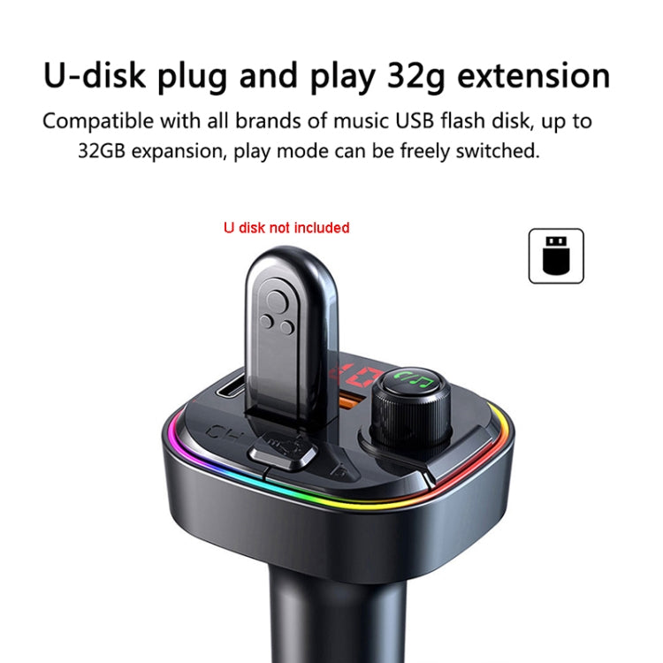C13 รถมัลติฟังก์ชั่น Dual USB PD Fast Charger เครื่องส่งสัญญาณ FM Bluetooth พร้อมแสงบรรยากาศ, C13