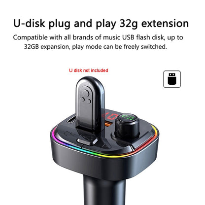 C13 รถมัลติฟังก์ชั่น Dual USB PD Fast Charger เครื่องส่งสัญญาณ FM Bluetooth พร้อมแสงบรรยากาศ, C13