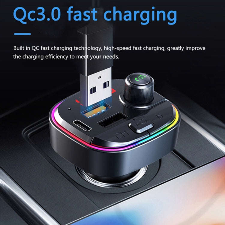 C13 รถมัลติฟังก์ชั่น Dual USB PD Fast Charger เครื่องส่งสัญญาณ FM Bluetooth พร้อมแสงบรรยากาศ, C13
