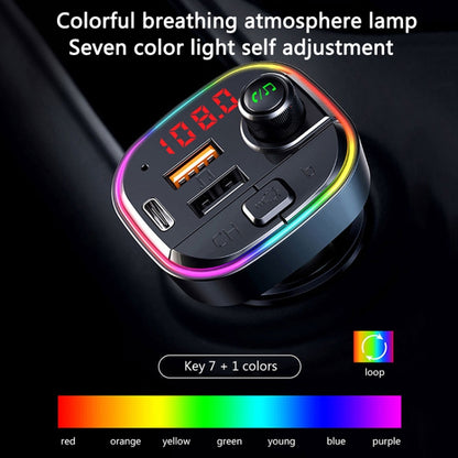 C13 รถมัลติฟังก์ชั่น Dual USB PD Fast Charger เครื่องส่งสัญญาณ FM Bluetooth พร้อมแสงบรรยากาศ, C13