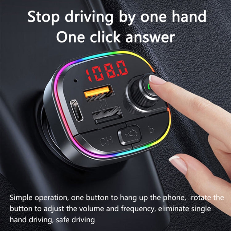 C13 รถมัลติฟังก์ชั่น Dual USB PD Fast Charger เครื่องส่งสัญญาณ FM Bluetooth พร้อมแสงบรรยากาศ, C13