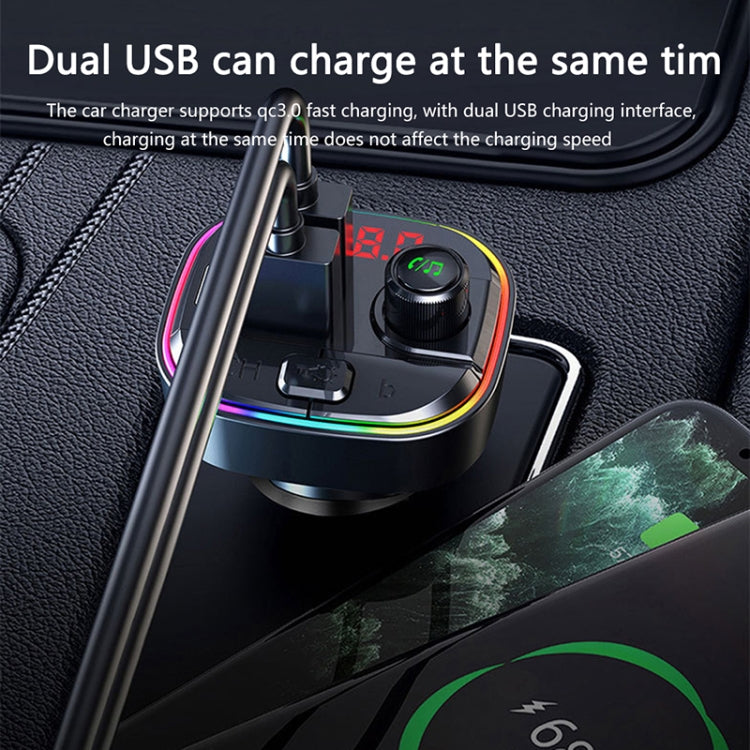 C13 รถมัลติฟังก์ชั่น Dual USB PD Fast Charger เครื่องส่งสัญญาณ FM Bluetooth พร้อมแสงบรรยากาศ, C13