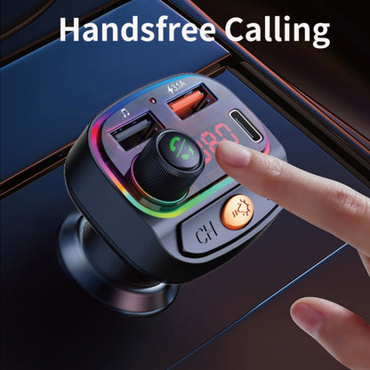 C15 รถมัลติฟังก์ชั่น Dual 3.1A + Type-C USB Charger เครื่องส่งสัญญาณ FM Bluetooth พร้อมแสงบรรยากาศ, C15
