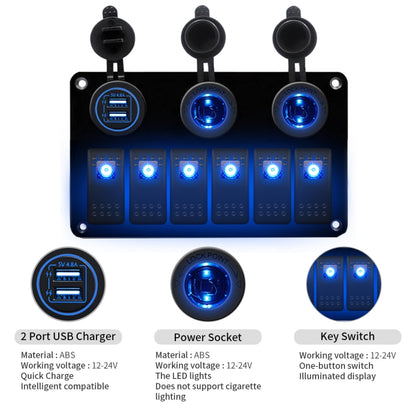 Multi-Functional COMBINATION SWITCH แผง 12 V/24 V 6 ทิศทาง + Dual USB Charger สำหรับรถ RV Marine เรือ, 6 Way (Blue Light), 6 Way (Green Light), 6 Way (Red Light)