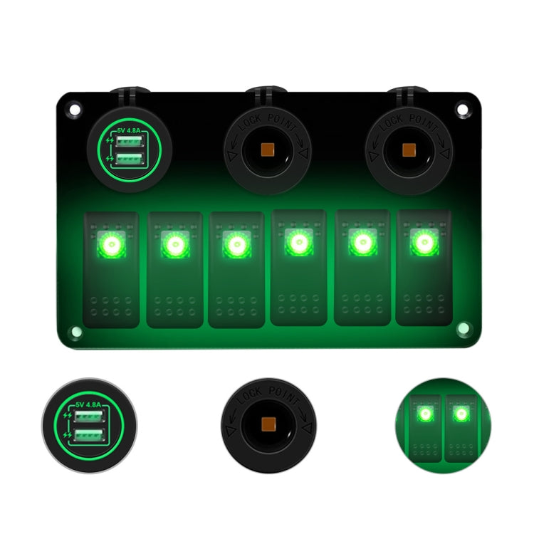 Multi-Functional COMBINATION SWITCH แผง 12 V/24 V 6 ทิศทาง + Dual USB Charger สำหรับรถ RV Marine เรือ, 6 Way (Blue Light), 6 Way (Green Light), 6 Way (Red Light)