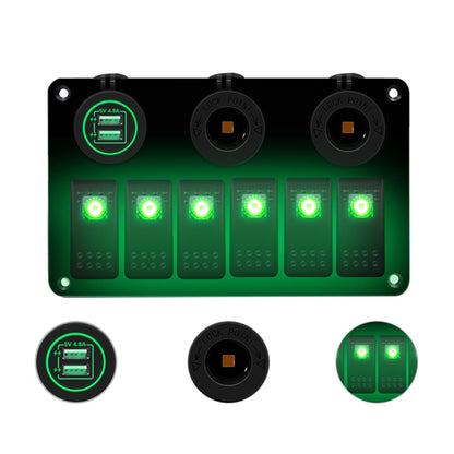 Multi-Functional COMBINATION SWITCH แผง 12 V/24 V 6 ทิศทาง + Dual USB Charger สำหรับรถ RV Marine เรือ, 6 Way (Blue Light), 6 Way (Green Light), 6 Way (Red Light)
