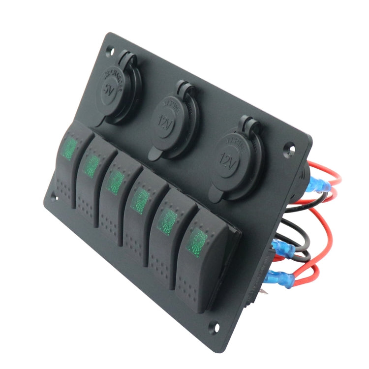 Multi-Functional COMBINATION SWITCH แผง 12 V/24 V 6 ทิศทาง + Dual USB Charger สำหรับรถ RV Marine เรือ, 6 Way (Blue Light), 6 Way (Green Light), 6 Way (Red Light)