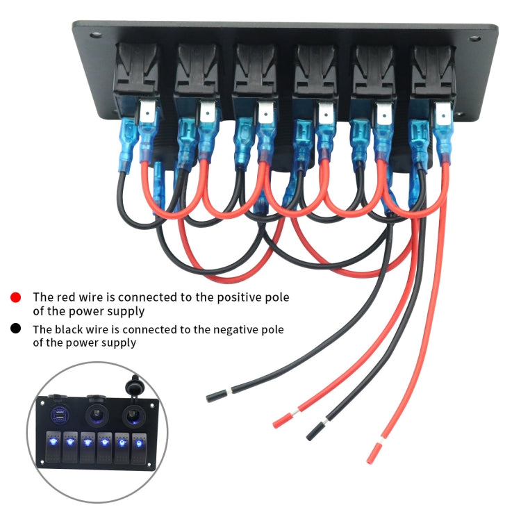 Multi-Functional COMBINATION SWITCH แผง 12 V/24 V 6 ทิศทาง + Dual USB Charger สำหรับรถ RV Marine เรือ, 6 Way (Blue Light), 6 Way (Green Light), 6 Way (Red Light)